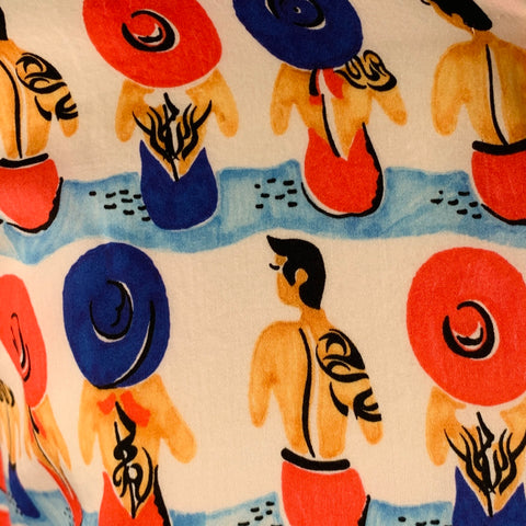 OUR LEGACY Size 40 Blue Red Figures Beach Cotton Long Sleeve Shirt