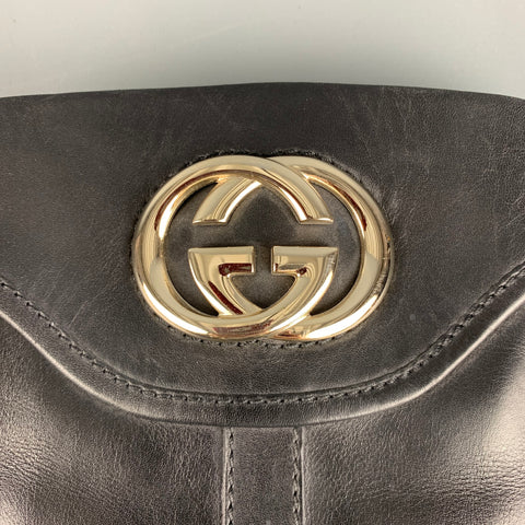 GUCCI Size 6.5 Black Gold Leather Side Zipper Boots