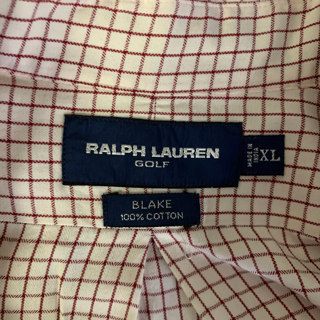 RALPH LAUREN Size XL Cream Burgundy Window Pane Cotton Long Sleeve Shirt