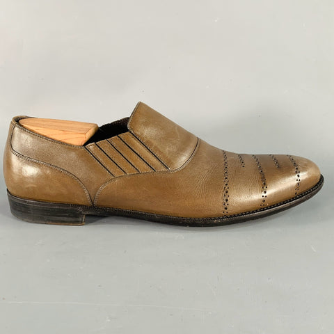 BOTTEGA VENETA Size 11 Brown Perforated Leather Loafers