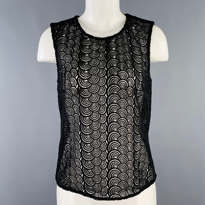 DIANE VON FURSTENBERG Size 4 Black Circles Sleeveless Casual Top
