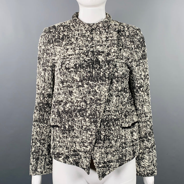 PROENZA SCHOULER Size 2 Black White Cotton Blend Boucle Snaps Jacket Blazer