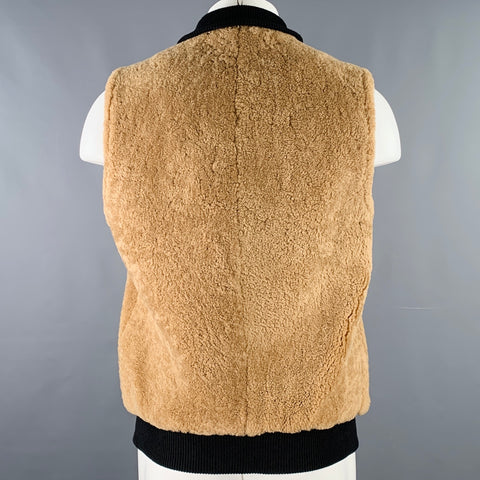 OLIVER SPENCER Size 40 Black Camel Cotton Blend Shearling Vest