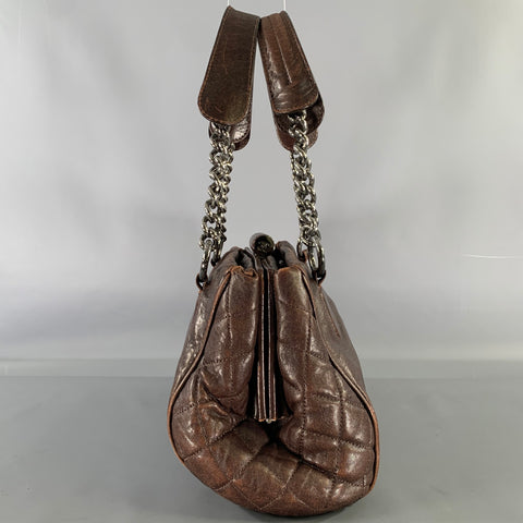 CHANEL Perfect Day FW 2007 Brown Gunmetal Quilted Calfskin Top Handles Handbag