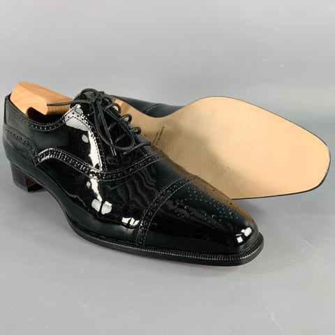 MANOLO BLAHNIK Size 10.5 Black Perforated Patent Leather Cap Toe Shoes