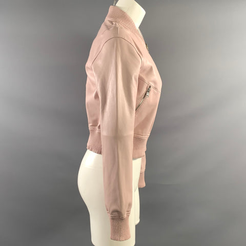LAMARQUE Size S Silver Pink Leather Metallic Cropped Jacket