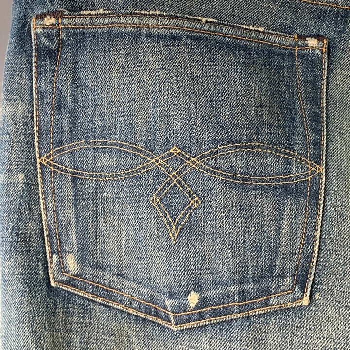 RRL by RALPH LAUREN Size 36 Blue Washed Cotton Selvedge Denim Twill Straight Jeans