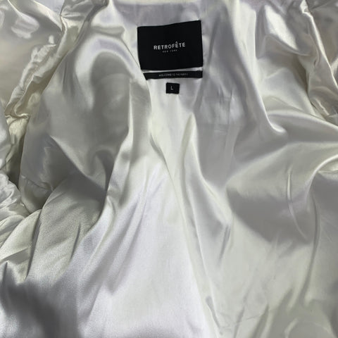 RETROFETE Taille L Noir Blanc Argent Cuir Épaules Rembourrées Veste Zippée