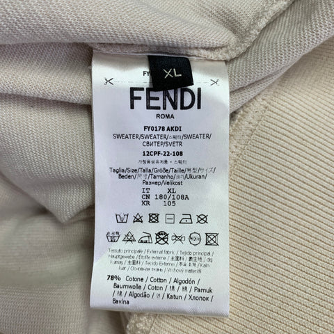 FENDI Size XL Khaki Terrycloth Cotton Blend Crew Neck Sweatshirt