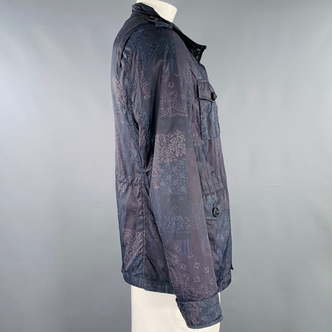 ETRO Size L Caxapa Black Navy Paisley Polyamide Buttoned Pockets Jacket