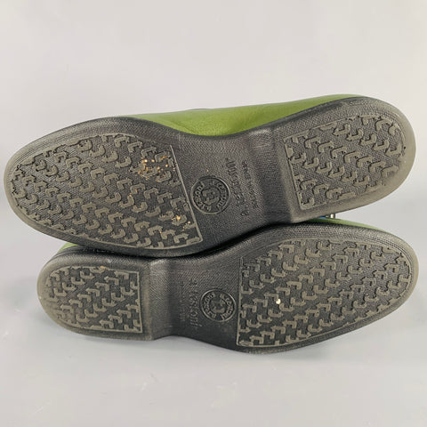 A.TESTONI Size 8 Green Black Contrast Stitch Leather Slip On Loafers