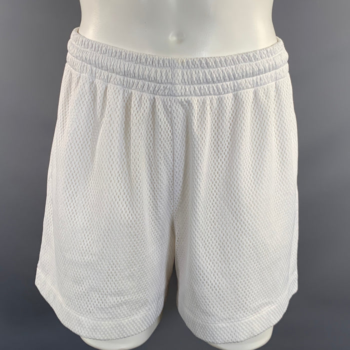 DRIES VAN NOTEN Size L White Mesh Cotton &  Polyamide Basketball Shorts