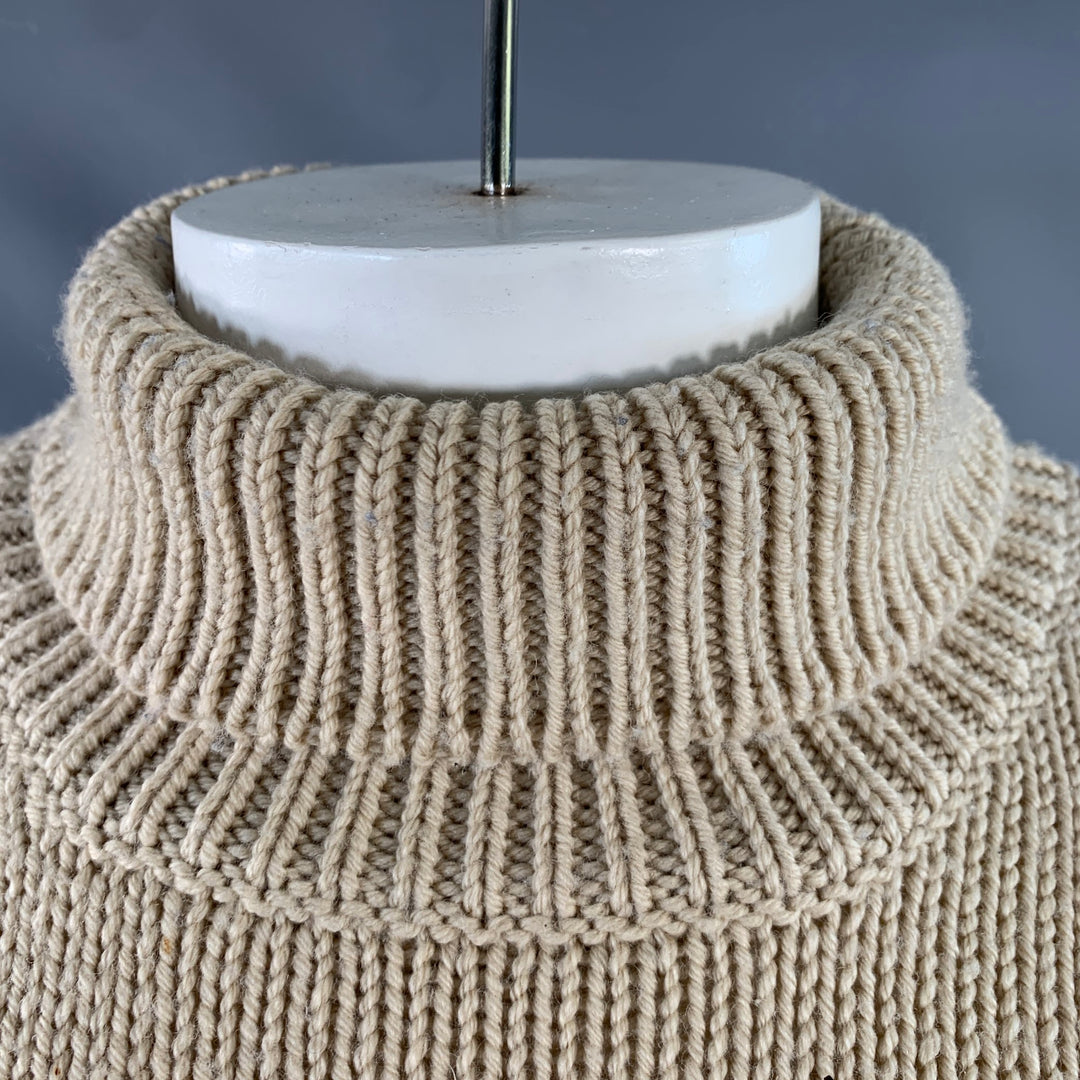 GRP Size L Beige Knit Merino Wool Turtleneck Sweater