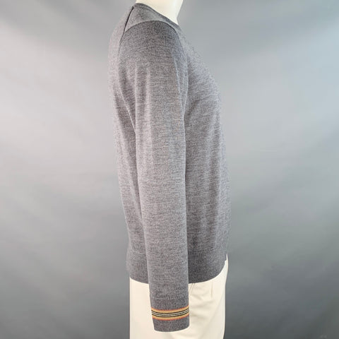 BURBERRY Size L Grey Polyamide Blend Contrast Trim Crew Neck Pullover