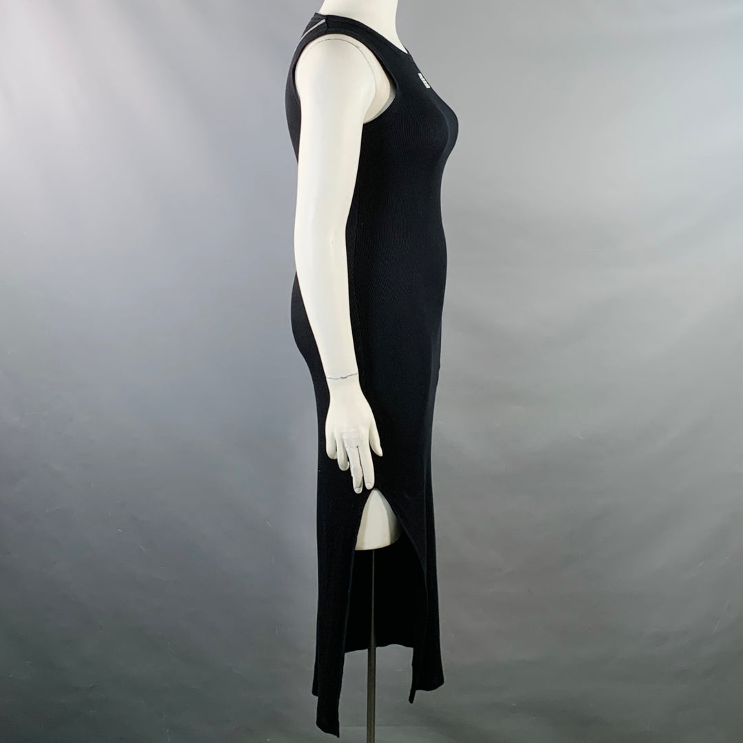 LOEWE Size XL Anagram Black White Jersey Ribbed Sleeveless Tank Midi Dress