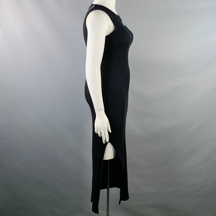 LOEWE Size XL Anagram Black White Jersey Ribbed Sleeveless Tank Midi Dress