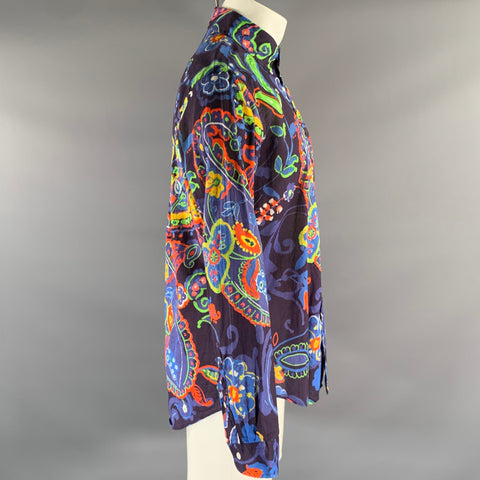 RALPH LAUREN Size M Navy Blue Floral Paisley Long Sleeve Shirt