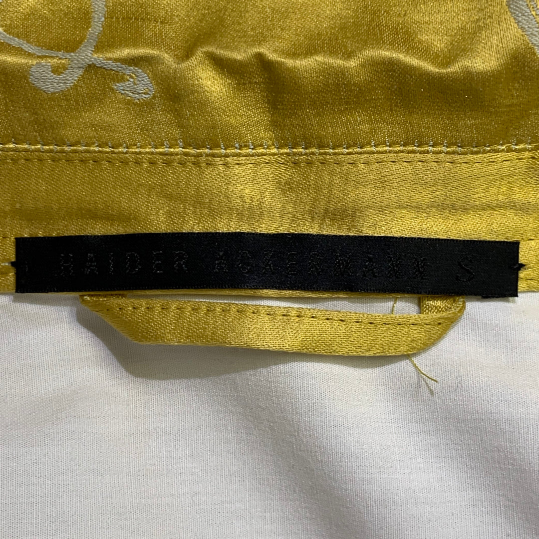 HAIDER ACKERMANN Size S Gold White Jacquard Linen Silk Layered Long Sleeve Shirt