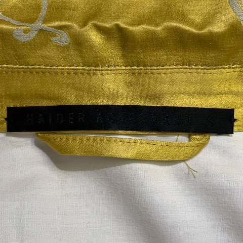 HAIDER ACKERMANN Size S Gold White Jacquard Linen Silk Layered Long Sleeve Shirt