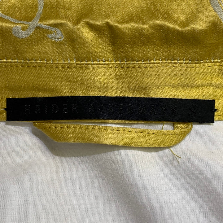 HAIDER ACKERMANN Size S Gold White Jacquard Linen Silk Layered Long Sleeve Shirt