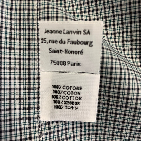 LANVIN Size S White Charcoal Plaid Cotton Long Sleeve Shirt