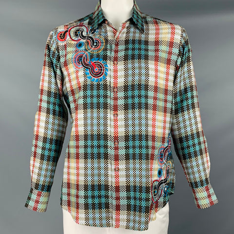 ROBERT GRAHAM Camisa de manga larga de seda a cuadros multicolor de edición limitada talla L