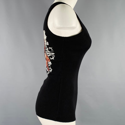 PLUSH Size S Black Multi Color Cotton Aplique Tank Casual Top