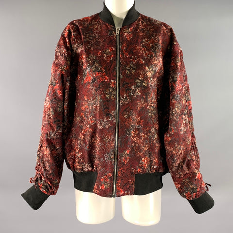 IRO Size 4 Burgundy Red Polyester Floral Bomber Jacket