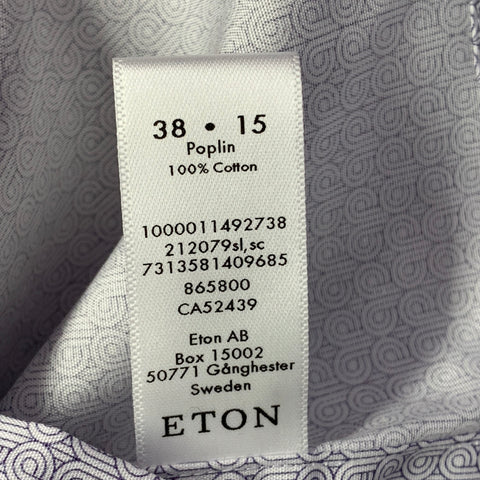 ETON Size S White Grey Abstract Cotton Spread Collar Long Sleeve Shirt