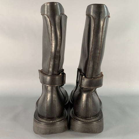 PRADA Size 7 Brown Leather Hook Loop Engineer Boots