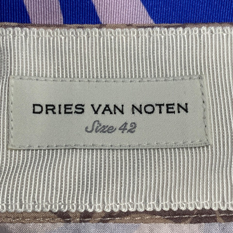 Jupe midi asymétrique DRIES VAN NOTEN T 40 en soie avec motifs tourbillons bleus et mauves