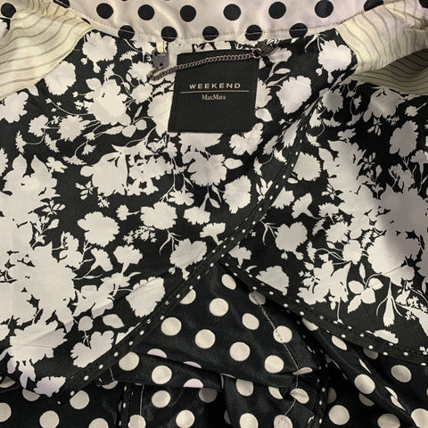 MAX MARA Size 6 White Black Polyester Polka Dot Buttoned Coat