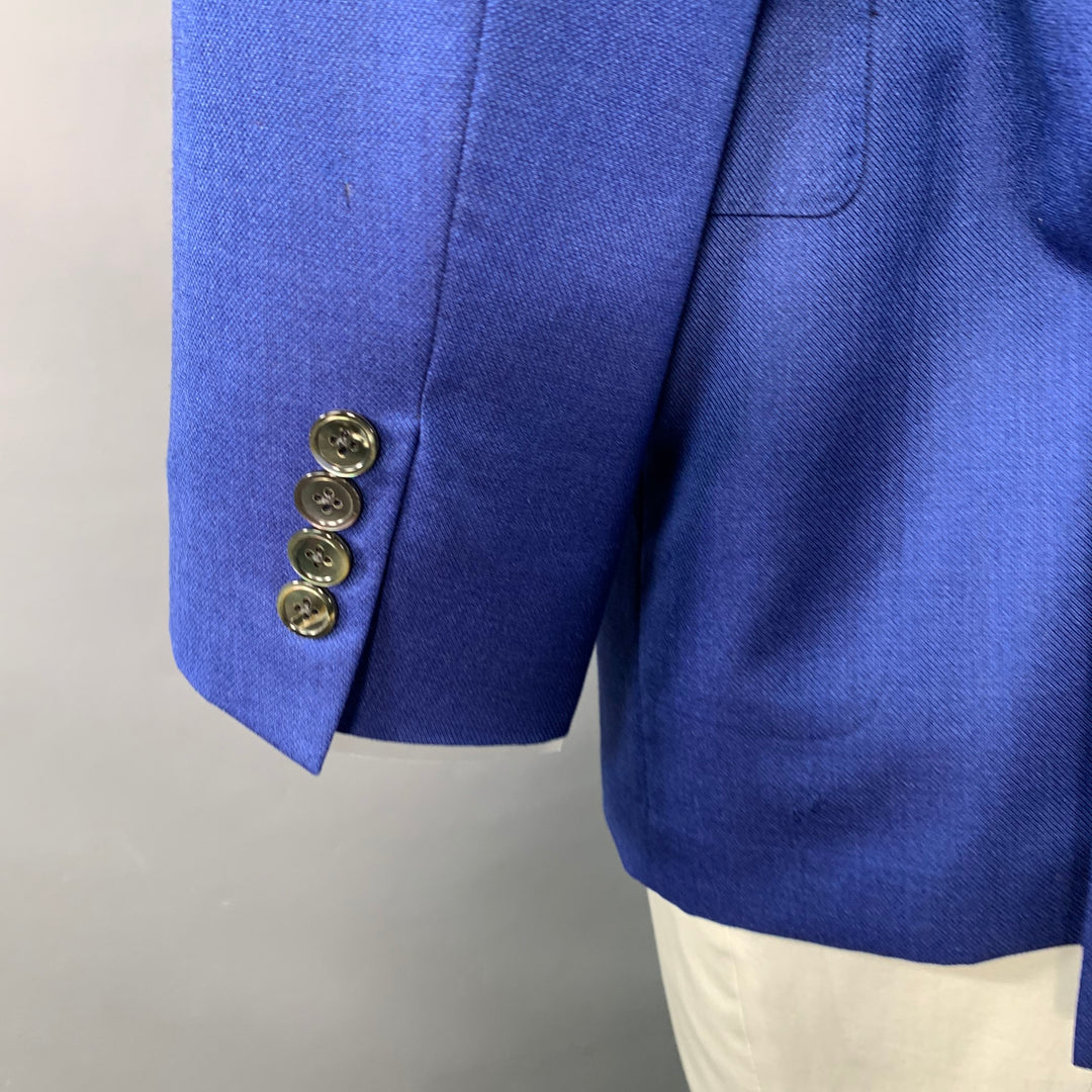 HICKEY FREEMAN Size 44 Regular Blue Wool Silk Notch Lapel Sport Coat
