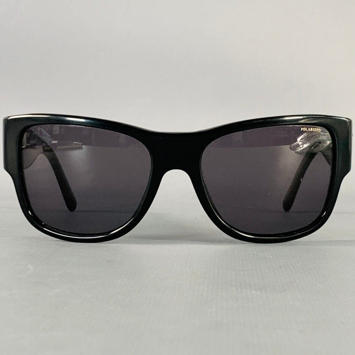 VERSACE Black Acetate Square Polarized Sunglasses