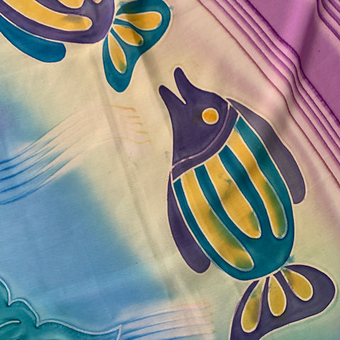 NO BRAND Blue Multi Color Watercolor Fish Scarf Shawl