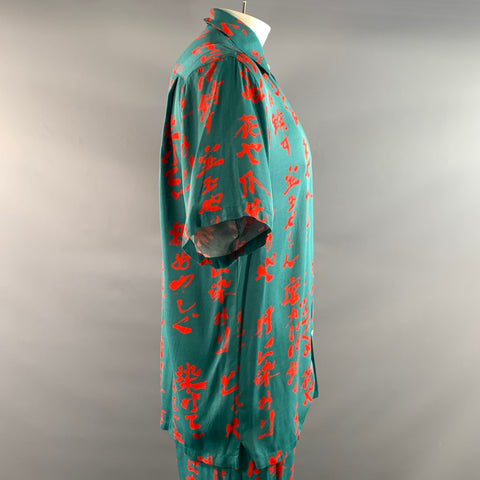 OPENING CEREMONY Size L Green Red Graphic Rayon Dagger Short Sleeve Shirt