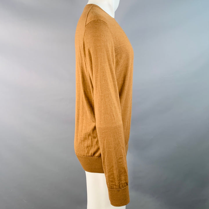 ERMENEGILDO ZEGNA Size M Brown Tobacco Cashmere Silk Crew Neck Pullover
