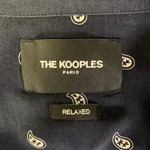 THE KOOPLES Size XS Navy Bandana Viscose Camp Long Sleeve Shirt