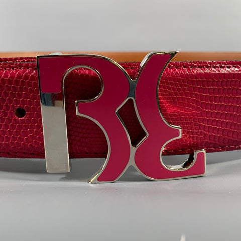 BILLIONAIRE COUTURE Size 40 Pink Textured Lizard Leather Belt