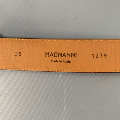 MAGNANNI Size 38 Tan Silver Leather Belt