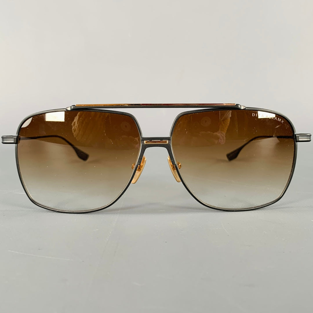 DITA ALKAMX Black Gold Metal Aviator Sunglasses