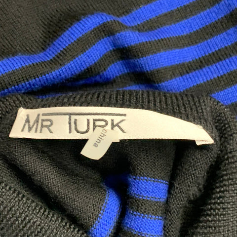 MR TURK Size M Black Navy Stripe Merino Wool Turtleneck Pullover