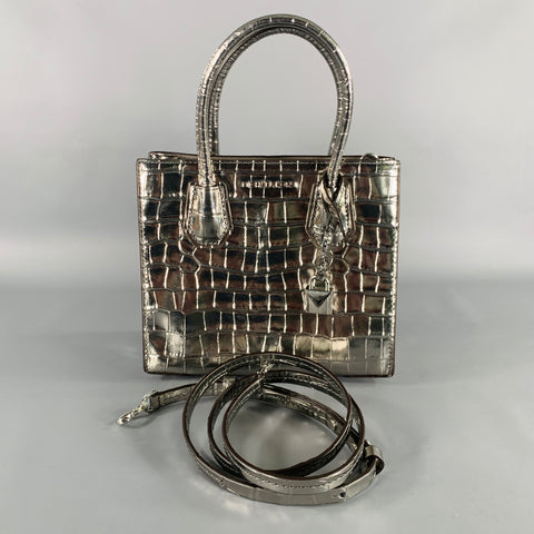 MICHAEL KORS Silver Embossed Leather Top Handles Handbag