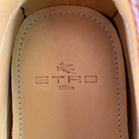 ETRO Size 8 Brown Cognac Embossed Leather Drivers Loafers