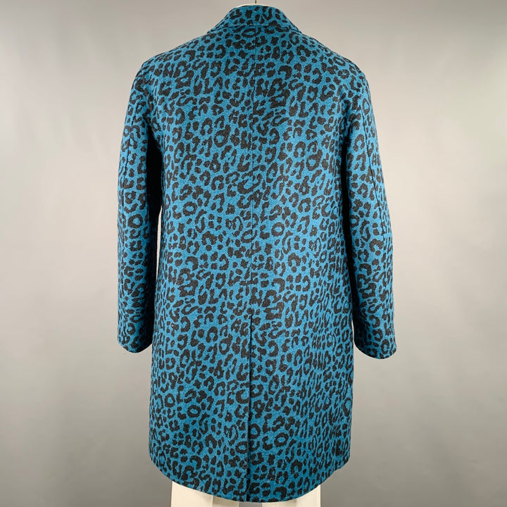 PAUL SMITH Size 42 Blue Black Animal Print Wool Alpaca Coat