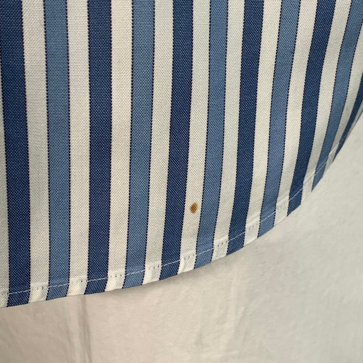 LORO PIANA Size XL Blue White Stripe Cotton One Pocket Long Sleeve Shirt