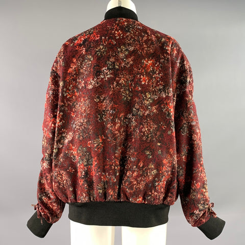 IRO Size 4 Burgundy Red Polyester Floral Bomber Jacket