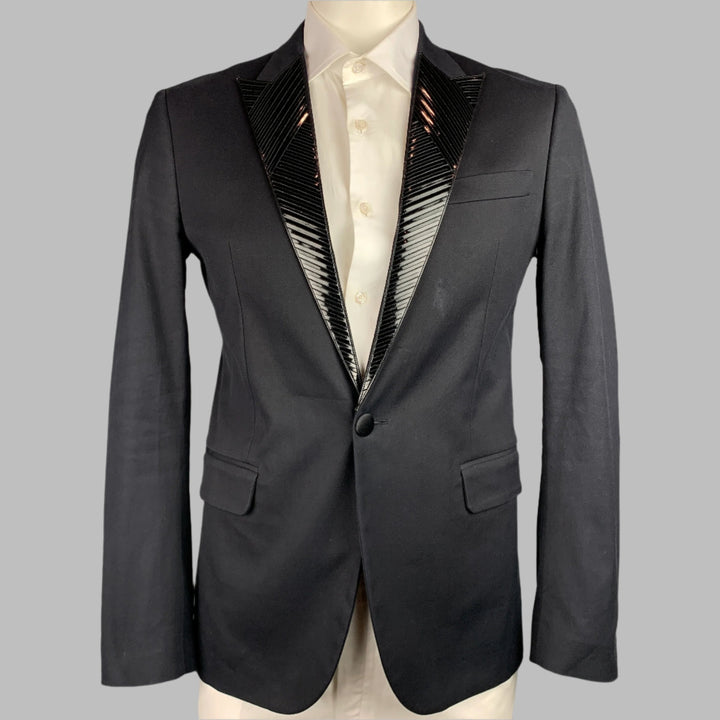 DSQUARED2 Size 42 Black Applique Cotton Blend Peak Lapel Sport Coat