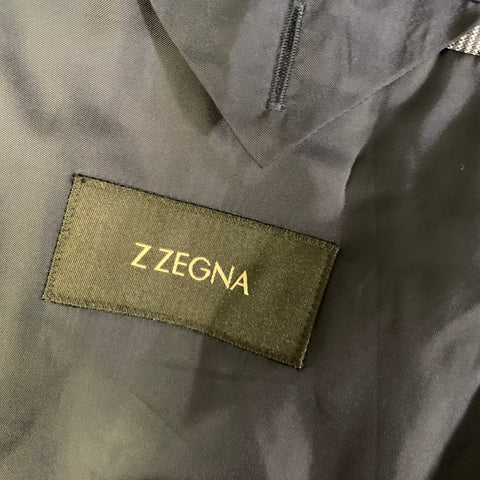 Z ZEGNA Chest Size 48 Navy White Pinstripe Linen Cotton Notch Lapel 38 30 Suit