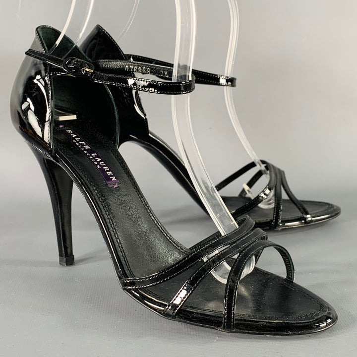 RALPH LAUREN Size 7.5 Black Patent Leather Strappy Sandals